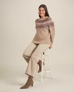 Jersey De Punto Con Cenefa En El Cuello Beige