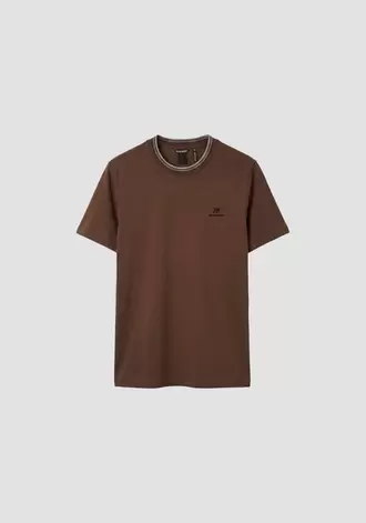 Camiseta color tabaco regular fit en punto jersey de algodón con logo de plástico mate y estampado flock