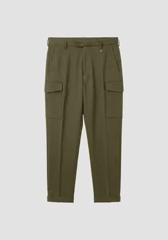 Pantalones "Lowell" verdes jaspeado regular fit al tobillo de punto elástico de viscosa
