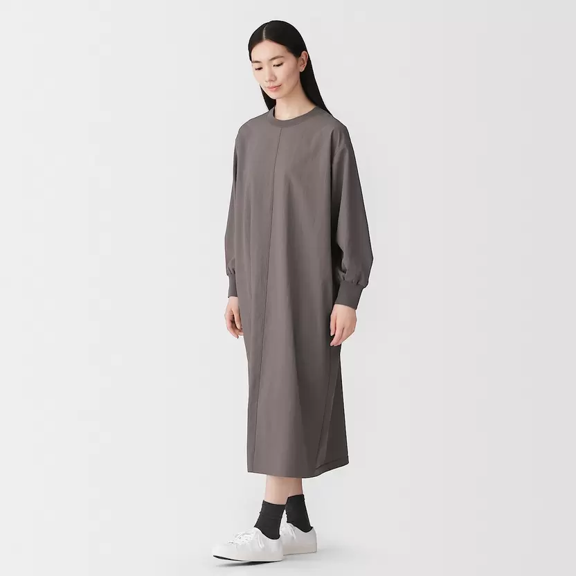 Vestido camisero de manga larga de tejido y punto para mujer