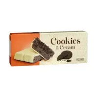 Turrón chocolate blanco Cookies & Cream Hacendado relleno de crema de galletas y cacao