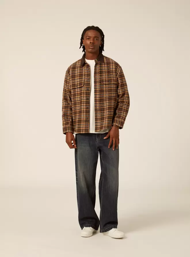 Chaqueta camisa a cuadros con cuello de pana