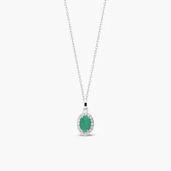 Collar de oro blanco 18K diamante natural 0.08 ct. esmeralda 11 mm RANI EMERALD