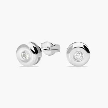 Pendientes redondos de oro blanco 18K diamante natural 0.16 ct. 5 mm