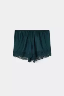 Pantalón corto de seda con encaje