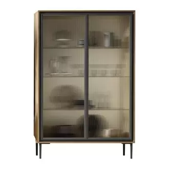 Vitrina de 2 Puertas en Cristal Acanalado y Alunio K2