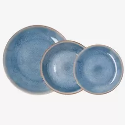 Vajilla de 12 piezas de porcelana azul Aura