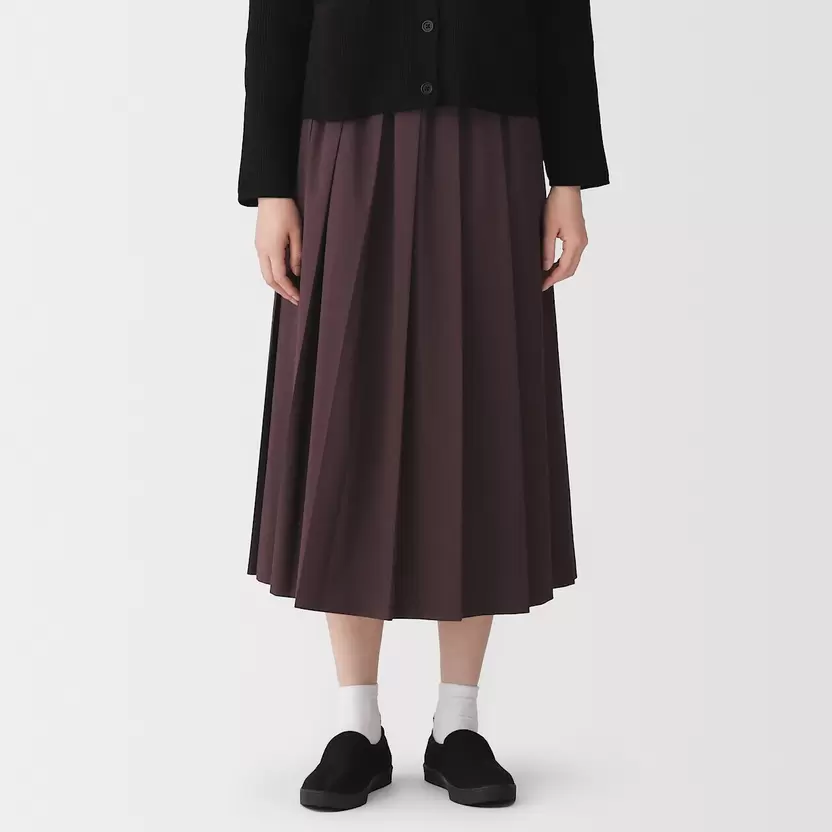 Falda midi plisada de poliéster para mujer