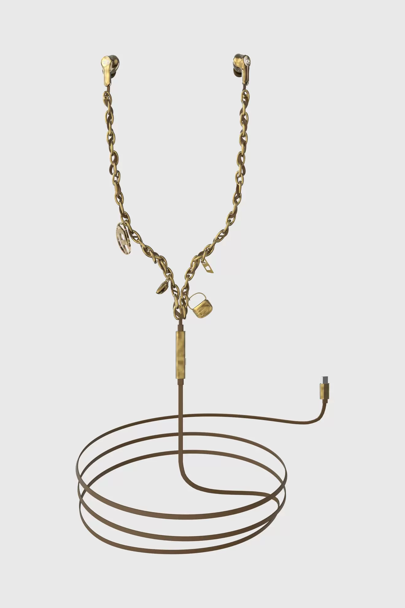 Auriculares dorados con cable y charms