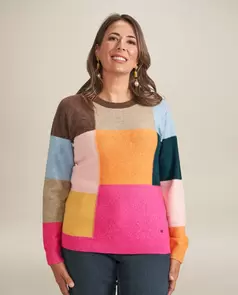 Jersey Cuello Redondo Con Cuadros Multicolor Multicolor