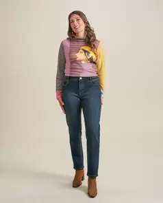 Pantalon Denim Cinco Bolsillos Sobretintado Azul Medio
