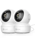 EZVIZ Kit de 2 Cámaras Vigilancia WiFi Interior 360º, C6N Camara Vigilancia Bebe 1080P, Visión Nocturna, Audio Bidireccional, Detección de Movimiento, Control Remoto, Blanco