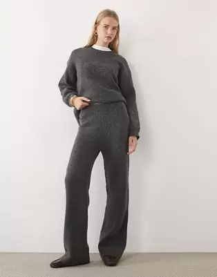 4th & Reckless pantalón de pernera ancha de punto con cintura acanalada en gris oscuro