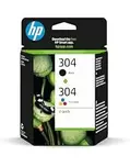 HP 304 Negro y Tricolor, Pack de 2 Cartuchos de Tinta Originales | Compatible con HP DeskJet 2620, 2630, 3720, 3730, 3750, 3760, HP Envy 5010, 5020, 5030, 120 páginas (3JB05AE)