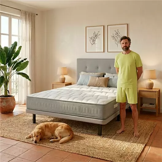 Pack 22 cm pocket spring mattress with memory foam + 3D split upholstered base...