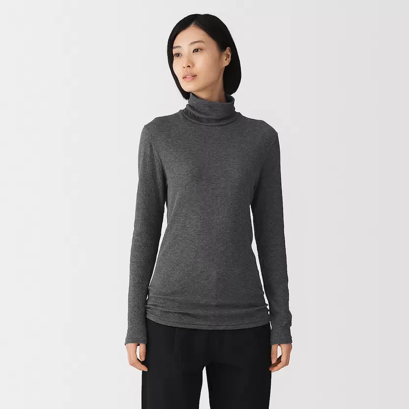 Camiseta de cuello alto de cachemira y algodón para mujer