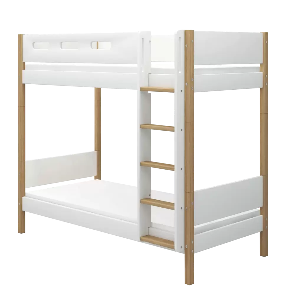 Bunk Bed 184 cm with Straight Ladder and Safety Rail, 90x200 cm, White/Oak