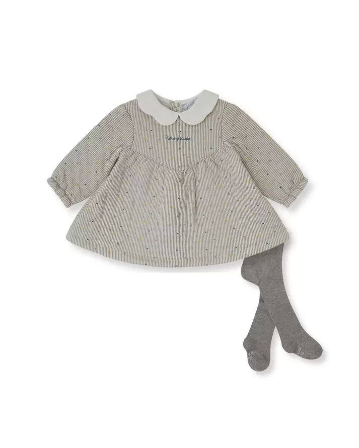 VESTIDO GRIS RAYAS CON LEOTARDOS