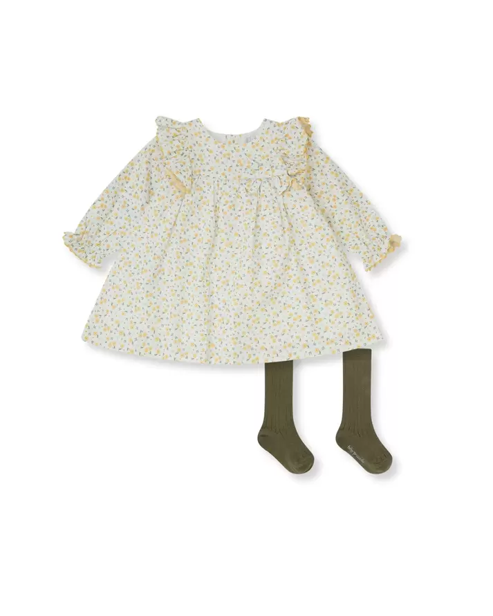 VESTIDO MOSTAZA FLORES CON CALCETINES