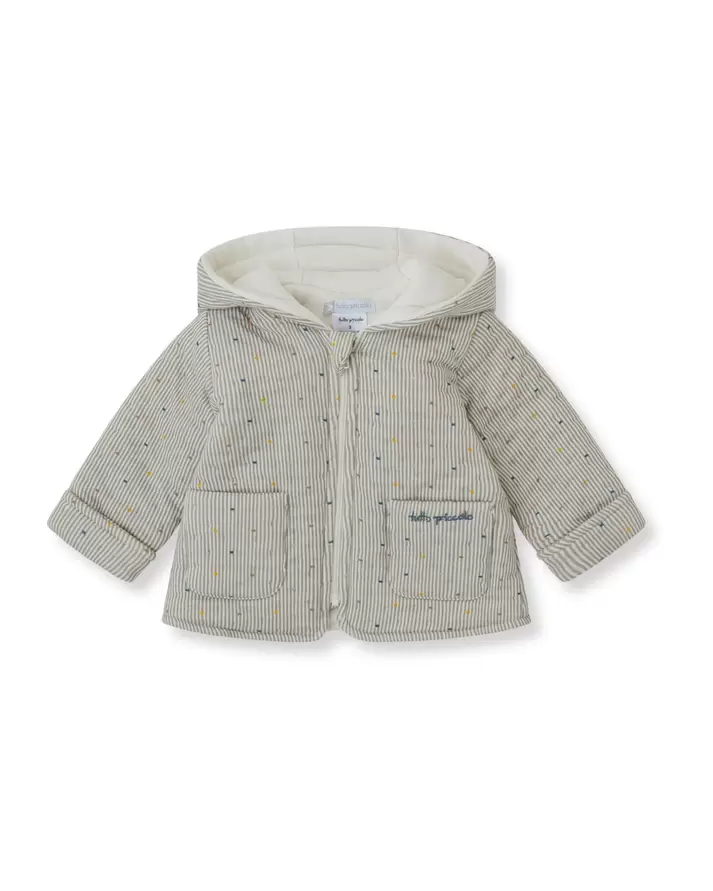 CHAQUETÓN CON CAPUCHA GRIS RAYAS