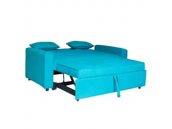 Sofá cama azul con patas en negro