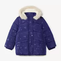Doudoune niña acolchada con capucha de peluche y estampado floral