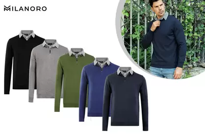 Jersey de hombre con cuello camisero y media cremallera