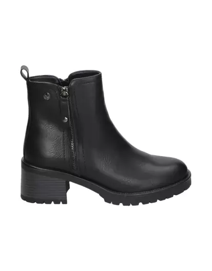 Botines para Mujer con Tacón Ancho, Cremallera y Suela Track color Negro 146085