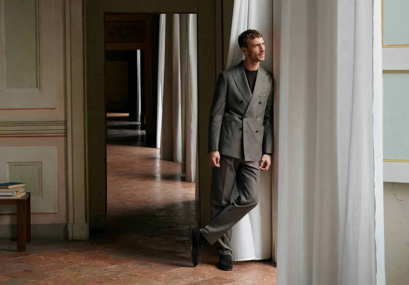 Americana traje franela slim fit cruzada