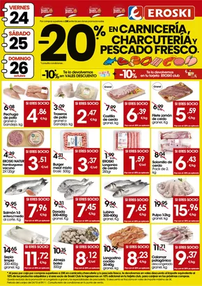 Catálogo Eroski en Puerto de Sagunto | -20% en carnicería, charcutería y pescado fresco | 2025-10-23T00:00:00.000Z - 2025-10-26T00:00:00.000Z