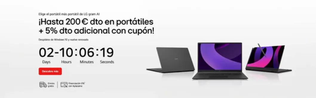 Catálogo LG en Agüimes | ¡Hasta 200 € dto en portátiles + 5% dto adicional con cupón! | 2026-01-23T00:00:00.000Z - 2026-01-25T00:00:00.000Z