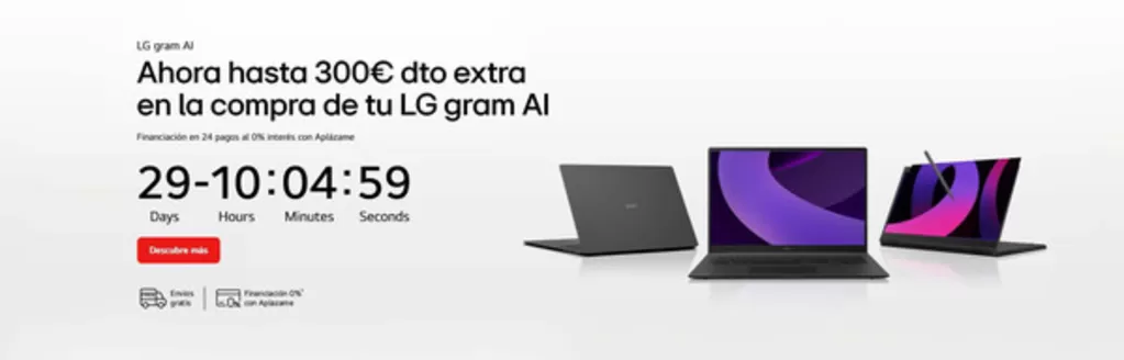 Catálogo LG en Coslada | Ahora hasta 300€ dto extra en la compra de tu LG gram Al | 2026-04-01T00:00:00.000Z - 2026-04-30T00:00:00.000Z