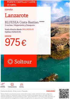 Catálogo Soltour en Las Palmas de Gran Canaria | Lanzarote - BLUESEA Costa Bastian | 2026-04-23T00:00:00.000Z - 2026-04-26T00:00:00.000Z