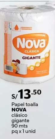 Nova - Papel toalla clásico gigante 90 mts pq x 1 unid