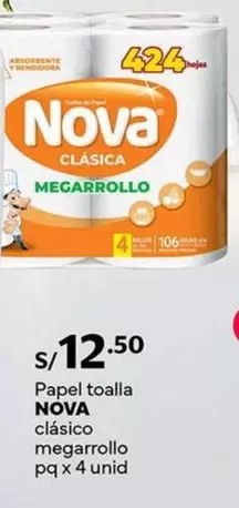 Nova - Papel toalla clásico megarrollo pq x 4 unid