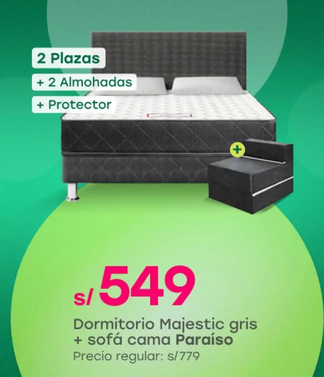 Dormitorio Majestic gris + sofá cama Paraíso