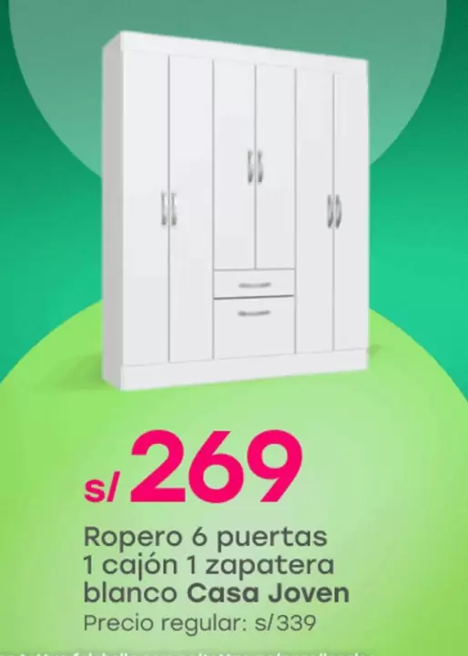 Casa Joven - Ropero 6 puertas 1 cajón 1 zapatera