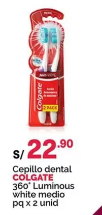 Colgate - Cepillo dental 360° Luminous white medio pq x 2 unid