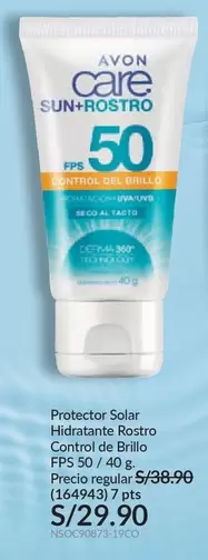 Avon - Protector Solar Hidratante Rostro Control de Brillo FPS 50 / 40 g