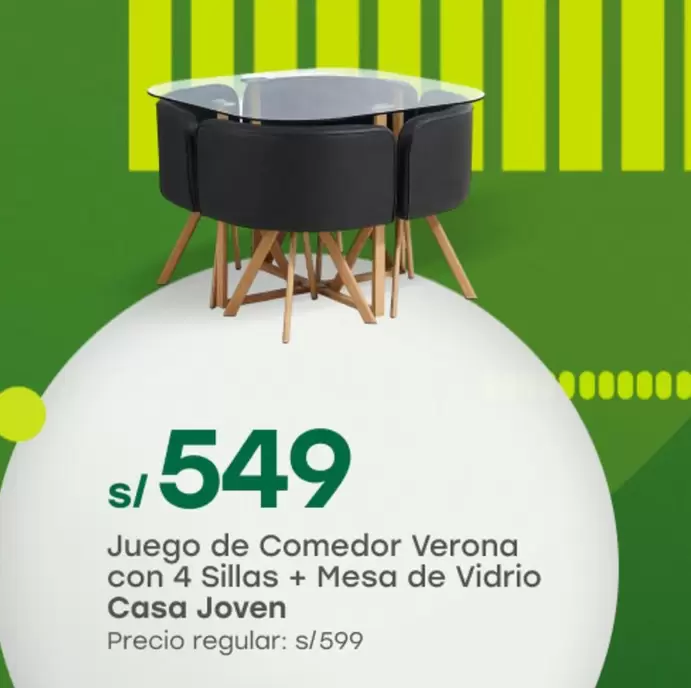 Casa Joven - Juego de Comedor Verona con 4 Sillas + Mesa de Vidrio