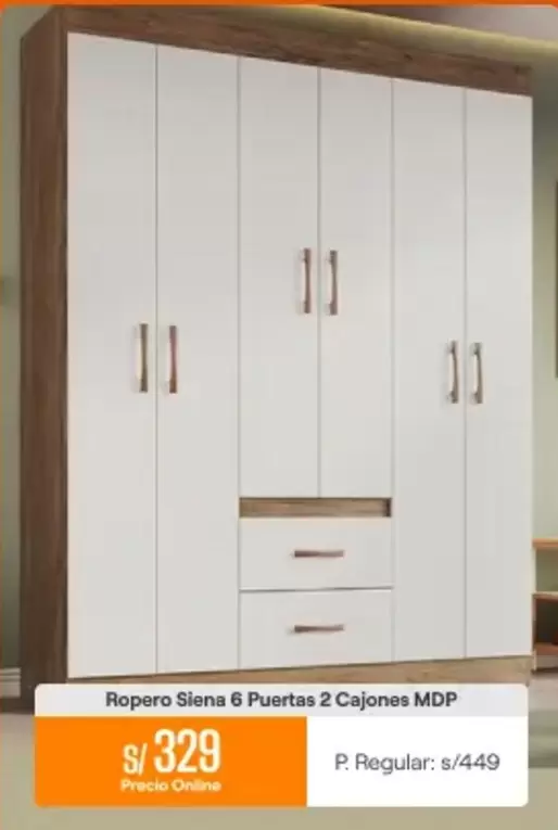 Ropero Siena 6 Puertas 2 Cajones MDP
