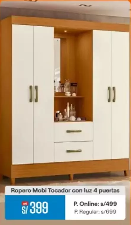 Ropero Mobi Tocador con luz 4 puertas