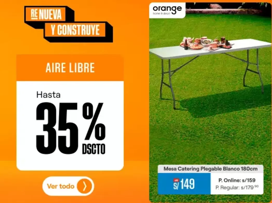 Orange - Mess Catering Plegable Blanco 180cm
