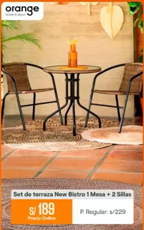 Orange - Set de terraza New Bistro 1 Mesa + 2 Sillas