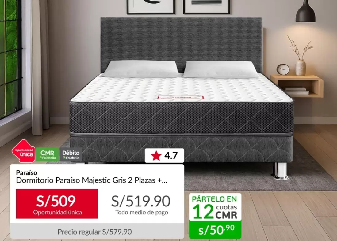 Paraiso - Dormitorio  Majestic Gris 2 Plazas+...