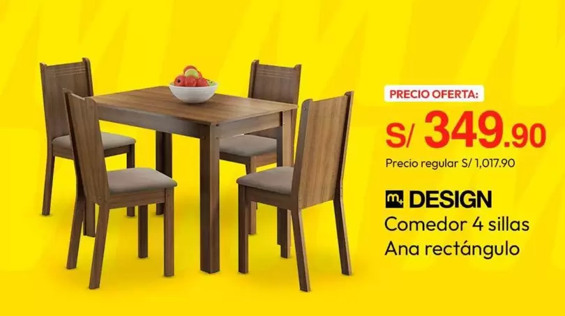 Comedor 4 sillas Ana rectángulo