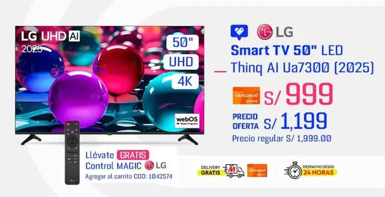 Lg - Smart TV 50" LED Thinq Al Ua7300 (2025)