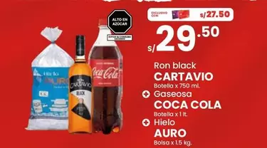 Coca-Cola - Ron black CARTAVIO, Gaseosa COCA COLA, Hielo AURO