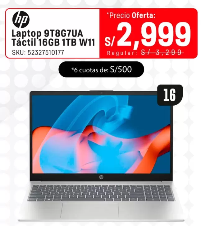 Hp - Laptop 9T8G7UA Táctil 16GB 1TB W11