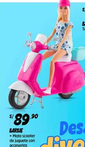 Barbie - Moto scooter de juguete con accesorios